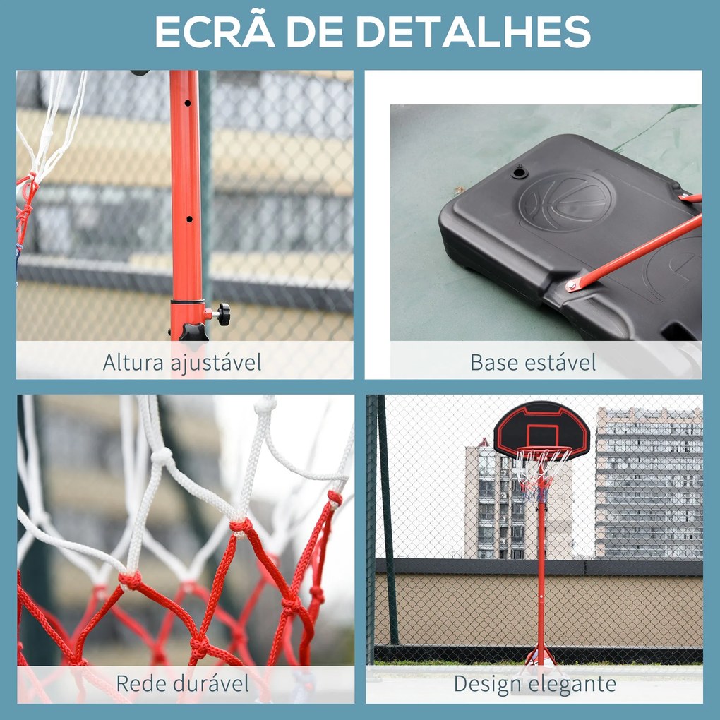 HOMCOM Tabela de Basquetebol com Altura Ajustável 193,5-248,5 cm Cesta