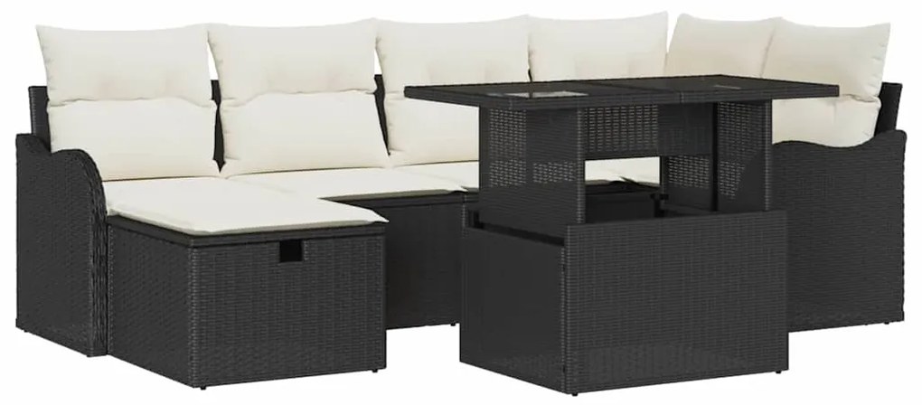 Conjunto de Sofás de Jardim vidaXL de 7 peças com Almofadas Preto Ratt