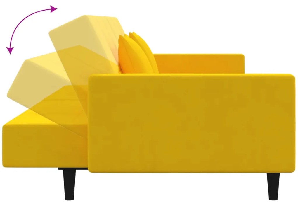 Sofá-cama 2 lugares com duas almofadas veludo amarelo