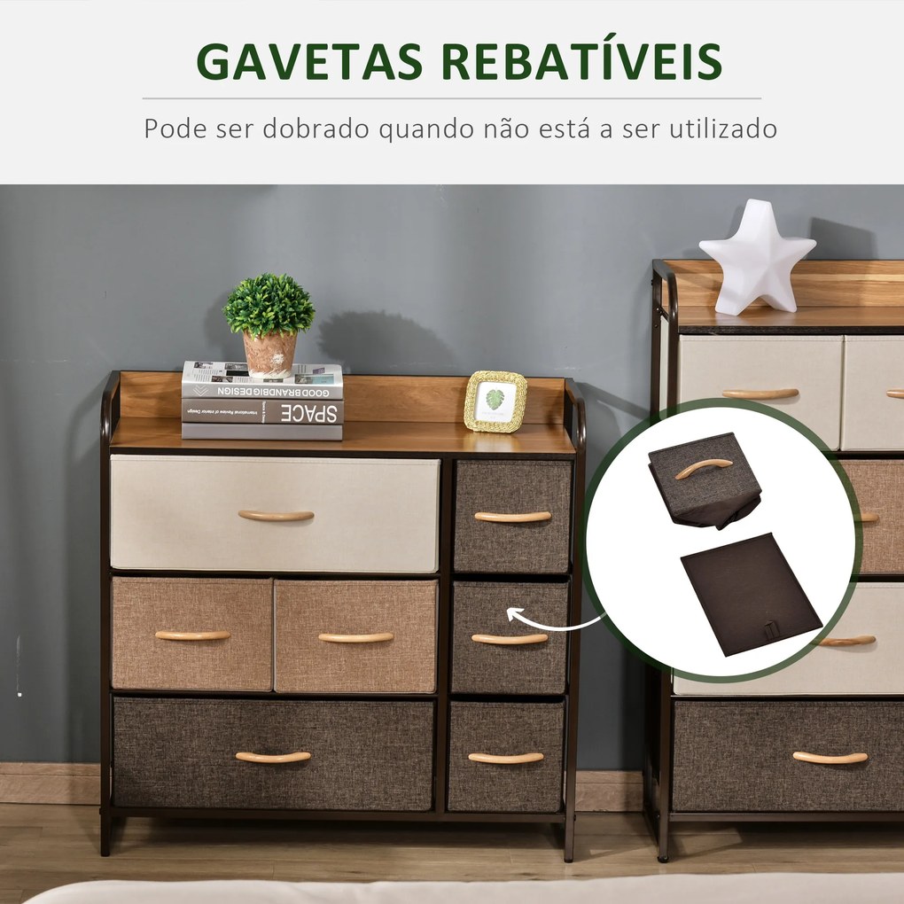 Cómoda com 7 Gavetas de Tecido Dobráveis Móvel Organizador com Estrutura Metálica e Antitombo 80x29x78,5 cm Multicolor