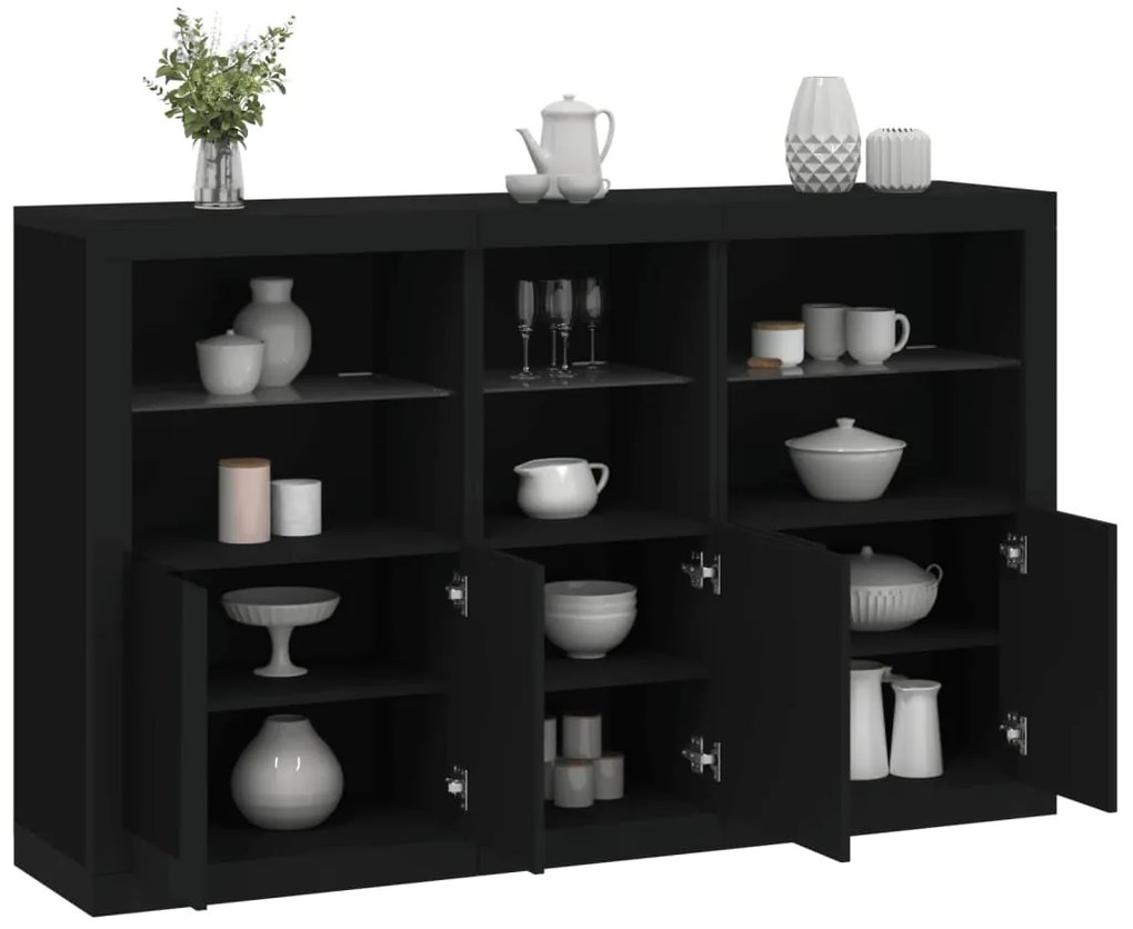 Aparador com luzes LED 162x37x100 cm preto