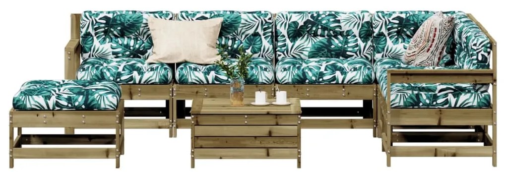 8 pcs conjunto lounge de jardim c/ almofadões pinho impregnado