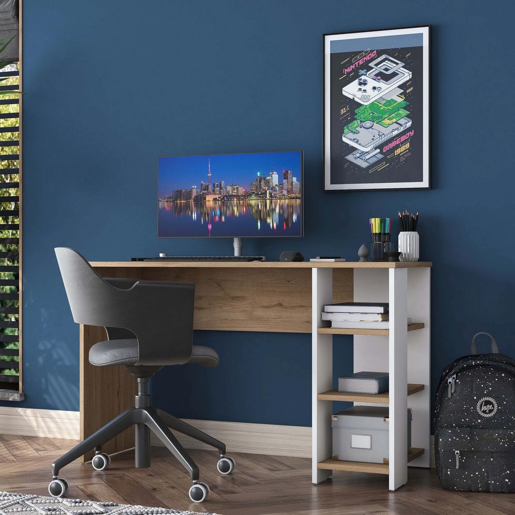 Secretária de Estudo "Arizona" – Branco e Nogueira, 120x45x73,8 cm, De