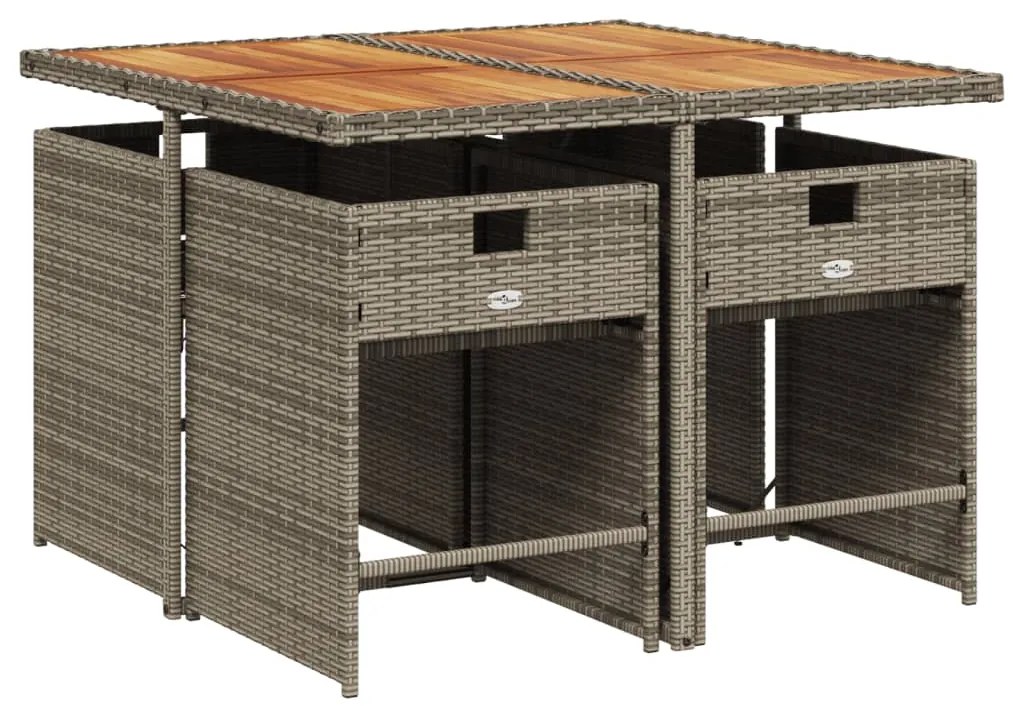 5 pcs conjunto de jantar p/ jardim c/ almofadões vime PE cinza