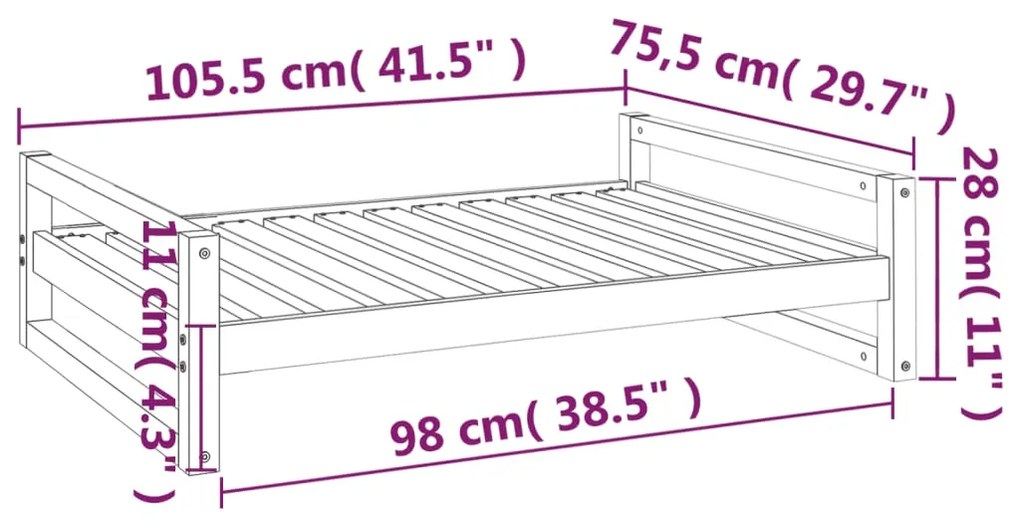 Cama para cães 105,5x75,5x28cm madeira de pinho maciça cinzento