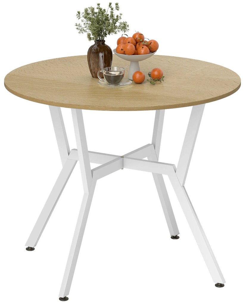 Mesa de Refeição Redonda Mesa de Jantar Estilo Industrial com Bancada de Madeira e Estrutura de Aço Ø90x76 cm Madeira e Branco