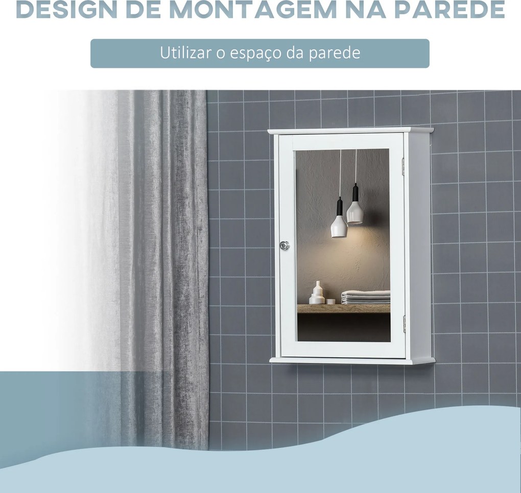 Armário de Casa de Banho com Espelho Armário com Espelho para Casa de Banho com 1 Prateleira Estilo Moderno 41x14x60 cm Branco