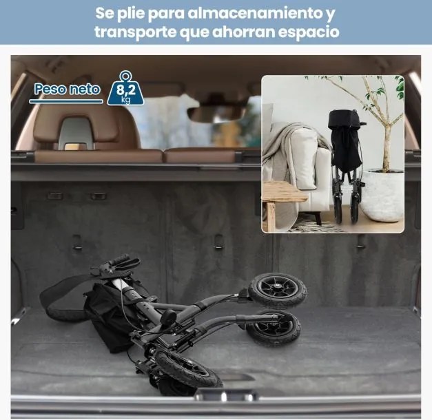 Andarilho dobrável para adultos idosos com assento 24 cm Rodas pneumáticas todo-o-terreno Saco de arrumação Carga 160 kg Preto