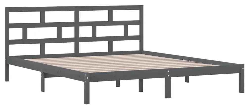 Estrutura de cama casal 135x190 cm madeira maciça cinzento