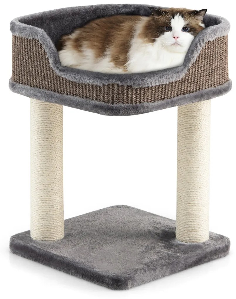 Arranhador gatos com plataforma de pelúcia e poste para para arranhar, relaxar e dormir 35 x 35 x 50 cm Cinzento