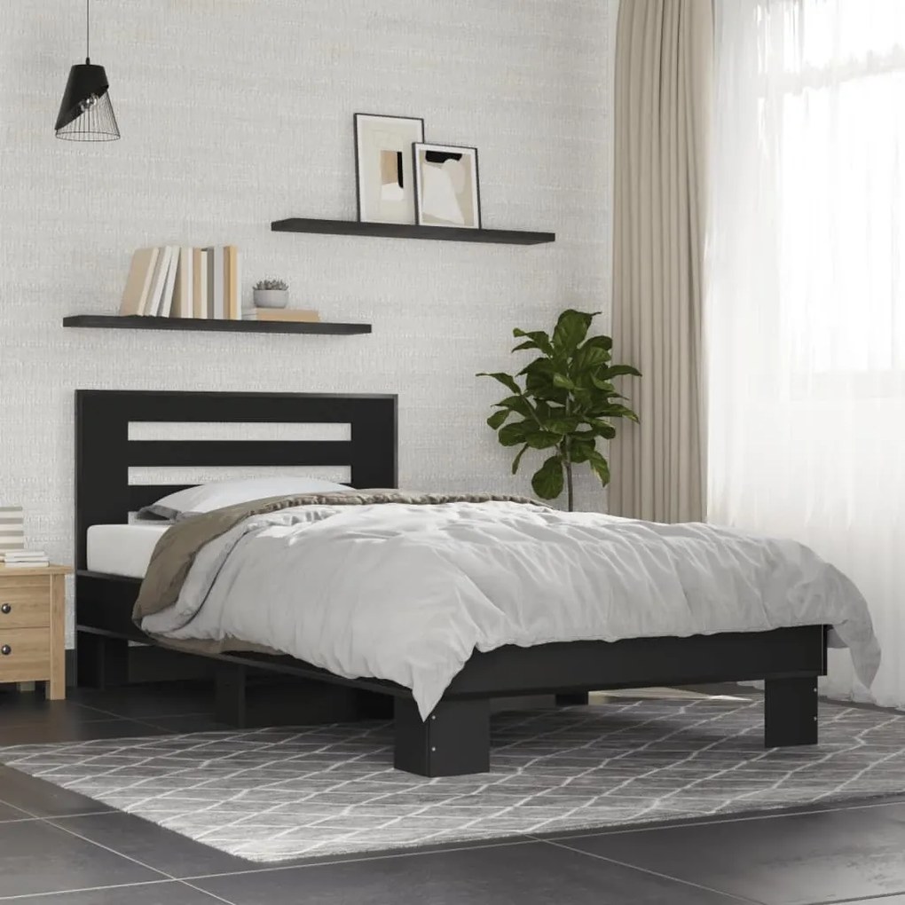 Estrutura de cama 75x190 cm derivados de madeira e metal preto