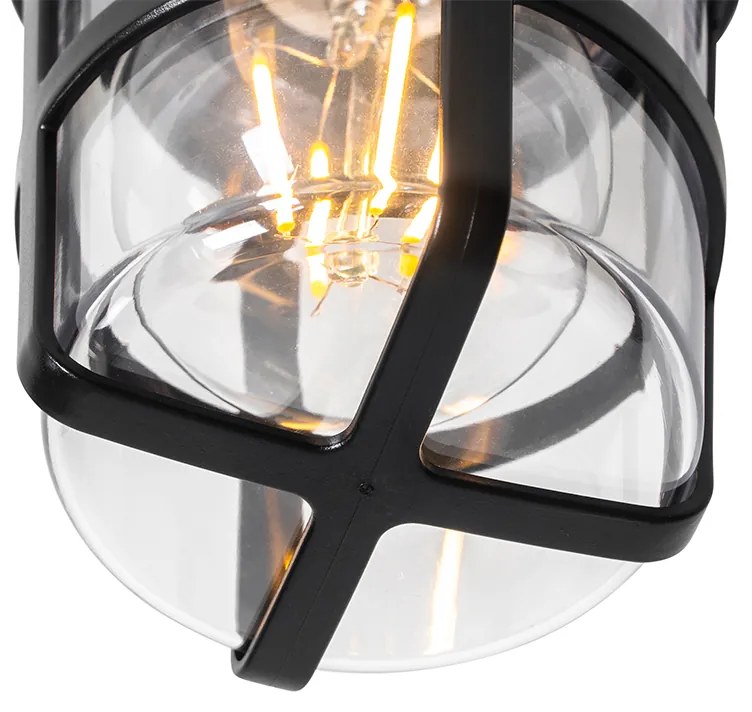 Candeeiro de teto e parede preto com cúpula transparente IP54 - Kiki Moderno