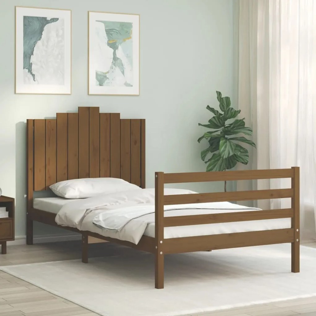 Estrutura cama cabeceira 100x200cm madeira maciça castanho-mel