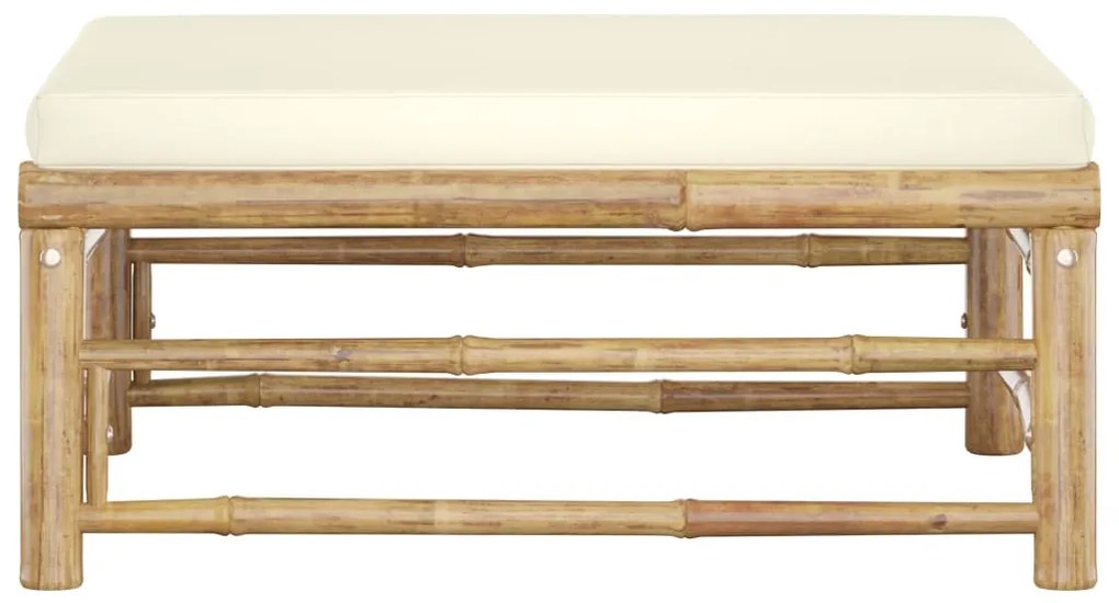 Apoio de pés para jardim com almofadão branco nata bambu