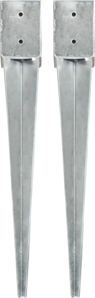 vidaXL Estacas de enterrar 2 pcs 10x10x76 cm aço galvanizado prateado