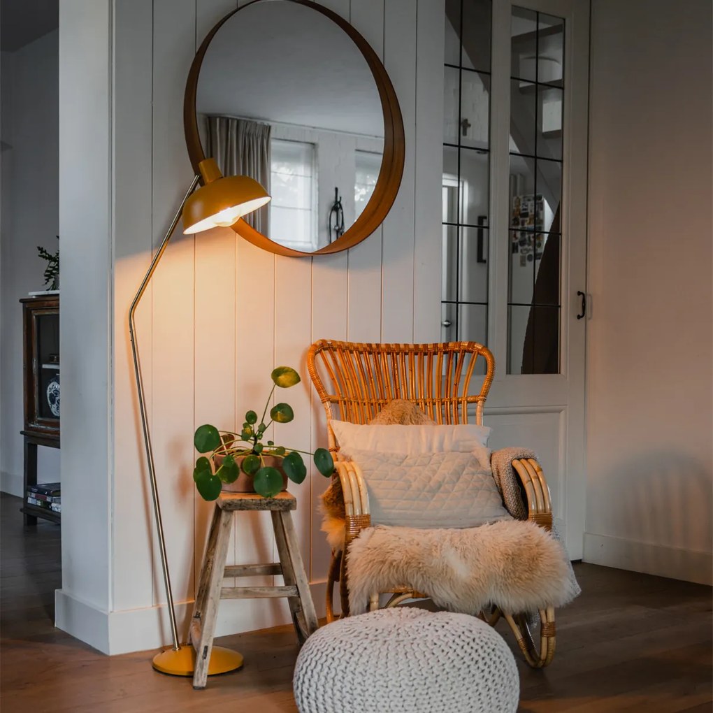 Candeeiro de pé retro amarelo com bronze - Milou