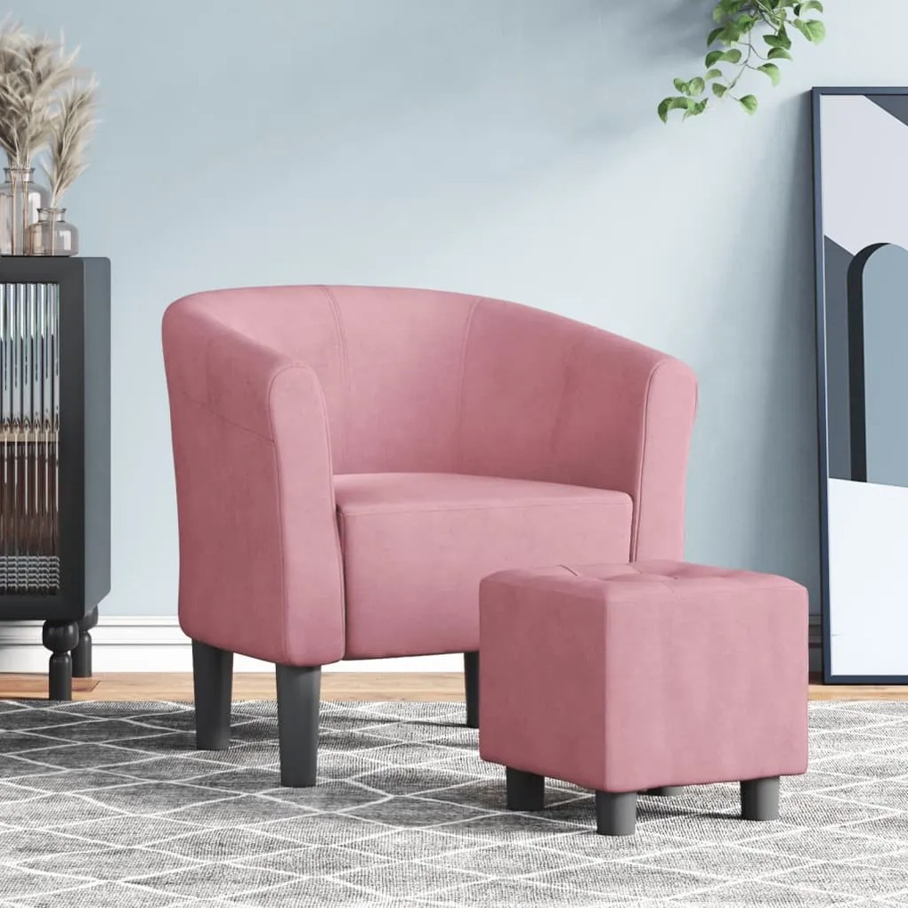 vidaXL Poltrona com apoio de pés veludo rosa