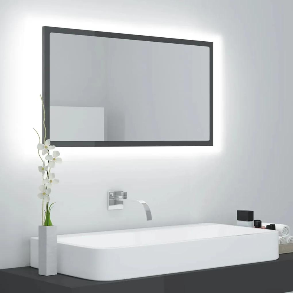 804931 vidaXL Espelho casa banho c/ LED 80x8,5x37 cm acrílico cinza brilhante