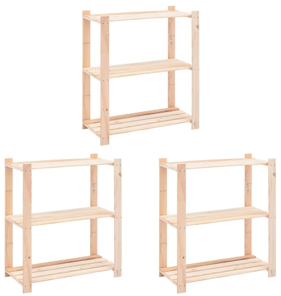 3051118 vidaXL 3 unidades arrumação 3 prateleiras 80x38x90cm pinho 150 kg