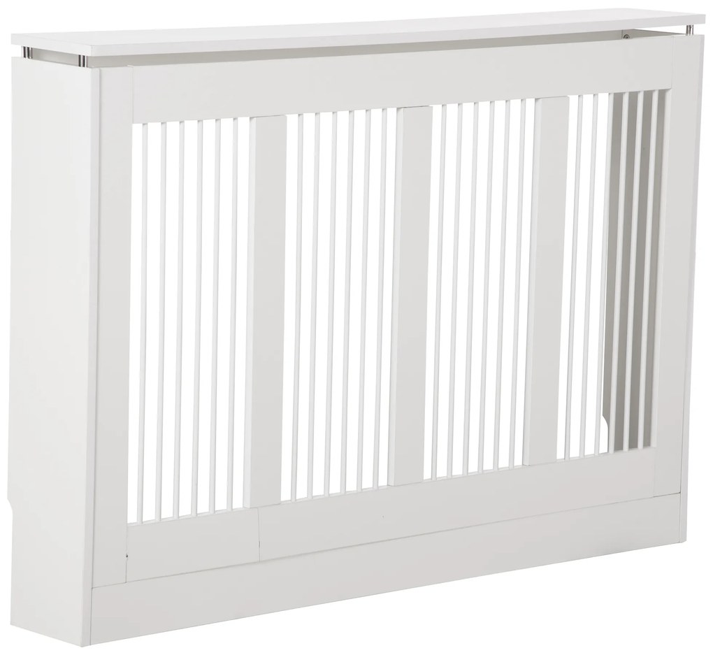 HOMCOM Cobertura de Radiador com Ripas Moderna e Elegante para Casa em MDF e Aço 120x18x84 cm Branco | Aosom Portugal