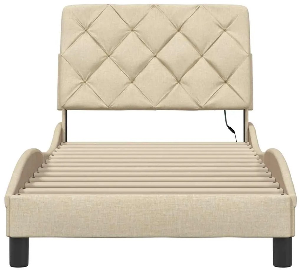 Estrutura de cama com LED sem colchão 90x200 cm tecido creme