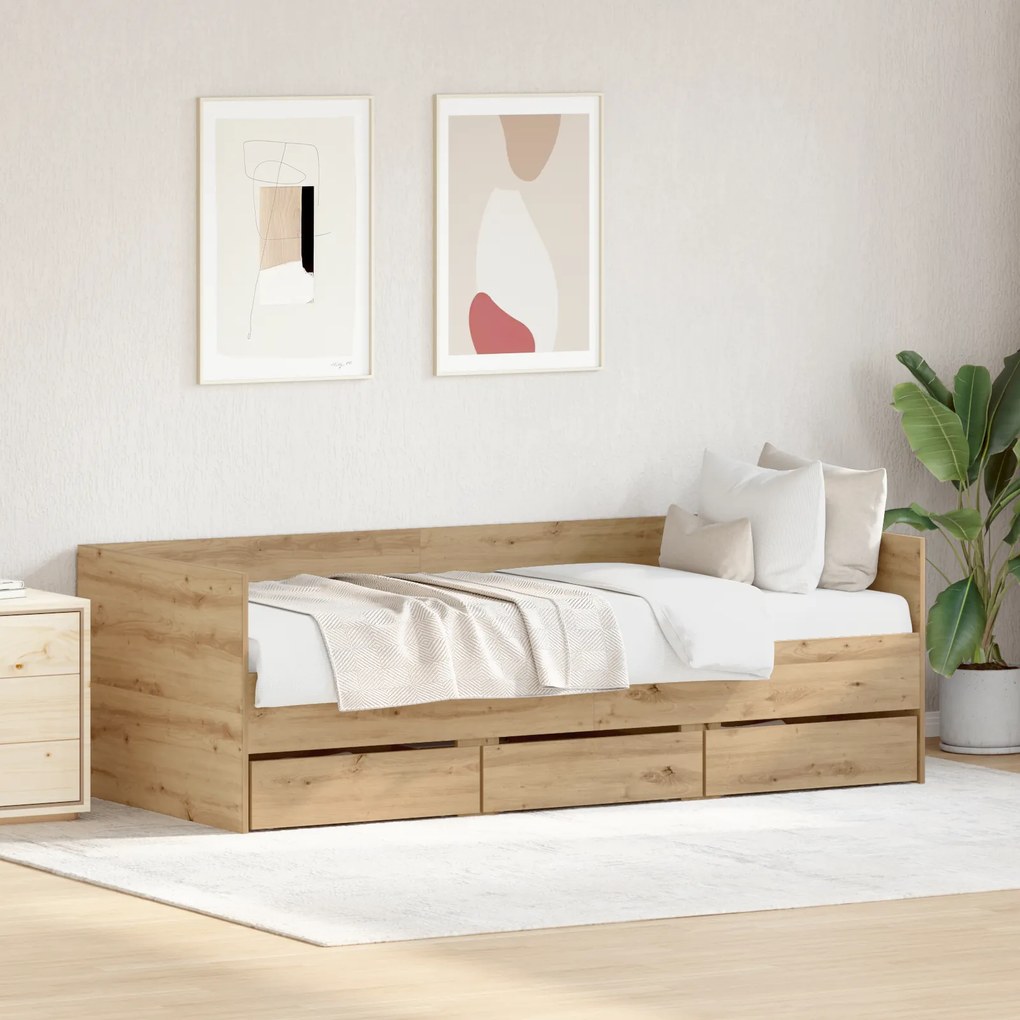 vidaXL Daybed Carvalho Artesanal Madeira de Engenharia 90 x 190 cm