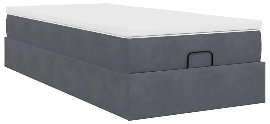 Estrutura cama otomana colchão 90x190 cm veludo cinzento escuro