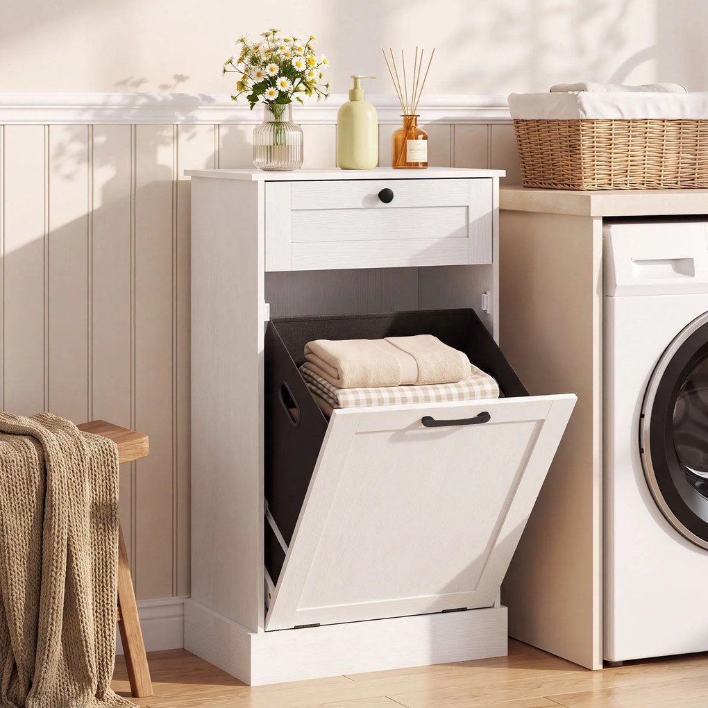 Armário para Roupa Suja, 52 x 33 x 90 cm, Saco Interior Removível, Branco