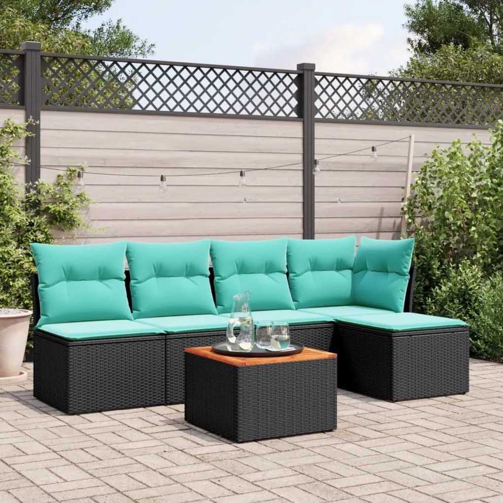 vidaXL 6 pcs conjunto de sofás p/ jardim c/ almofadões vime PE preto
