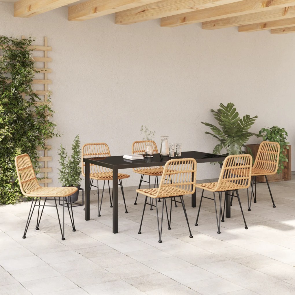 Conjunto de Jantar de Jardim de 7 Peças - Vime Poliéster Marron