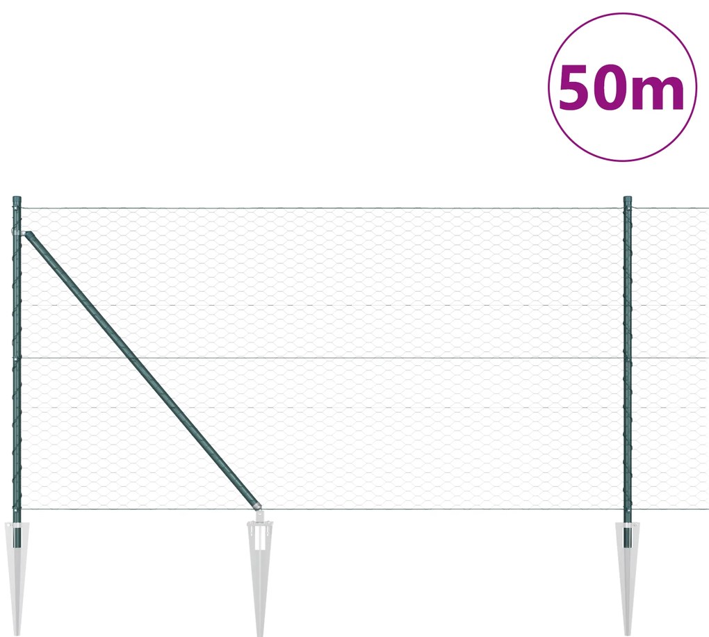 Cerca Hexagonal vidaXL Verde 1x50 m Aço