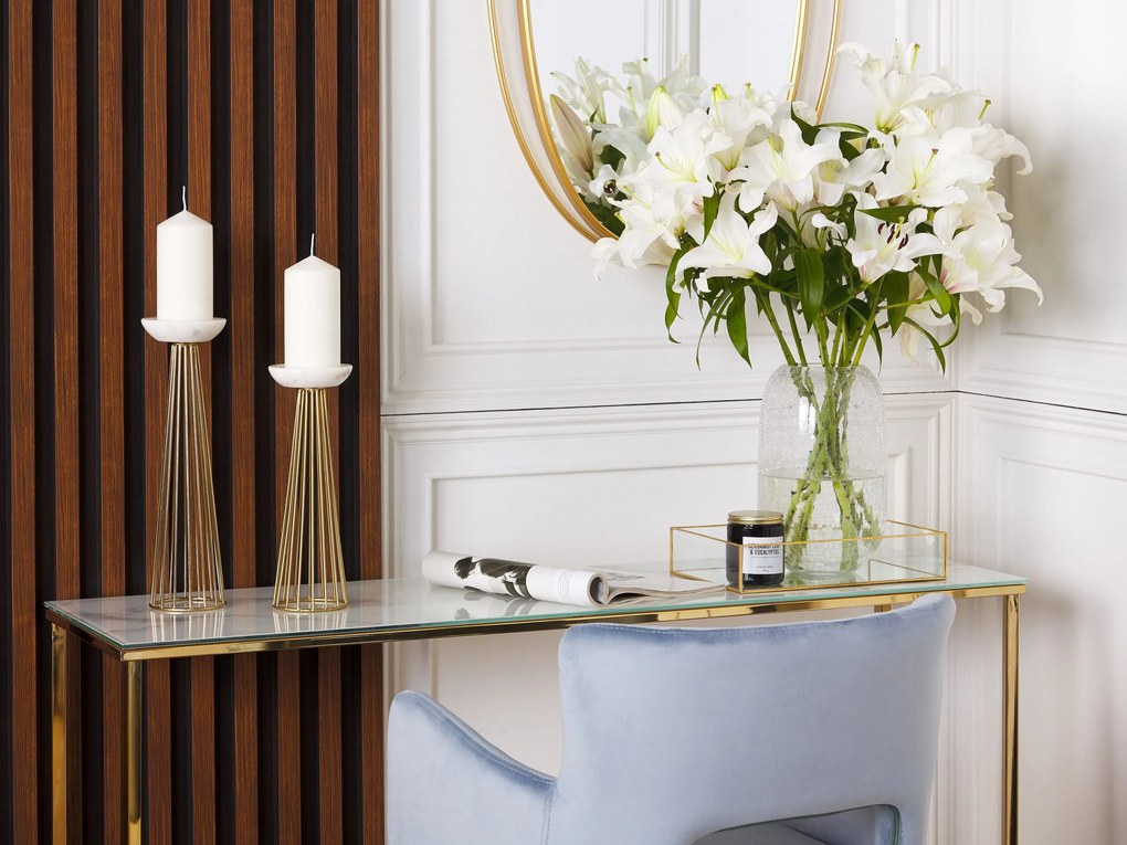 Conjunto de 2 castiçais em metal dourado e branco PORONG Beliani