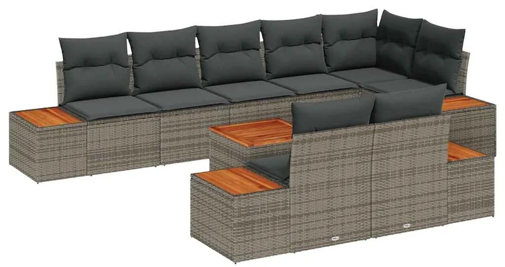 Conjunto de Sofás de Jardim com 9 peças e almofadas cinza em poliratta