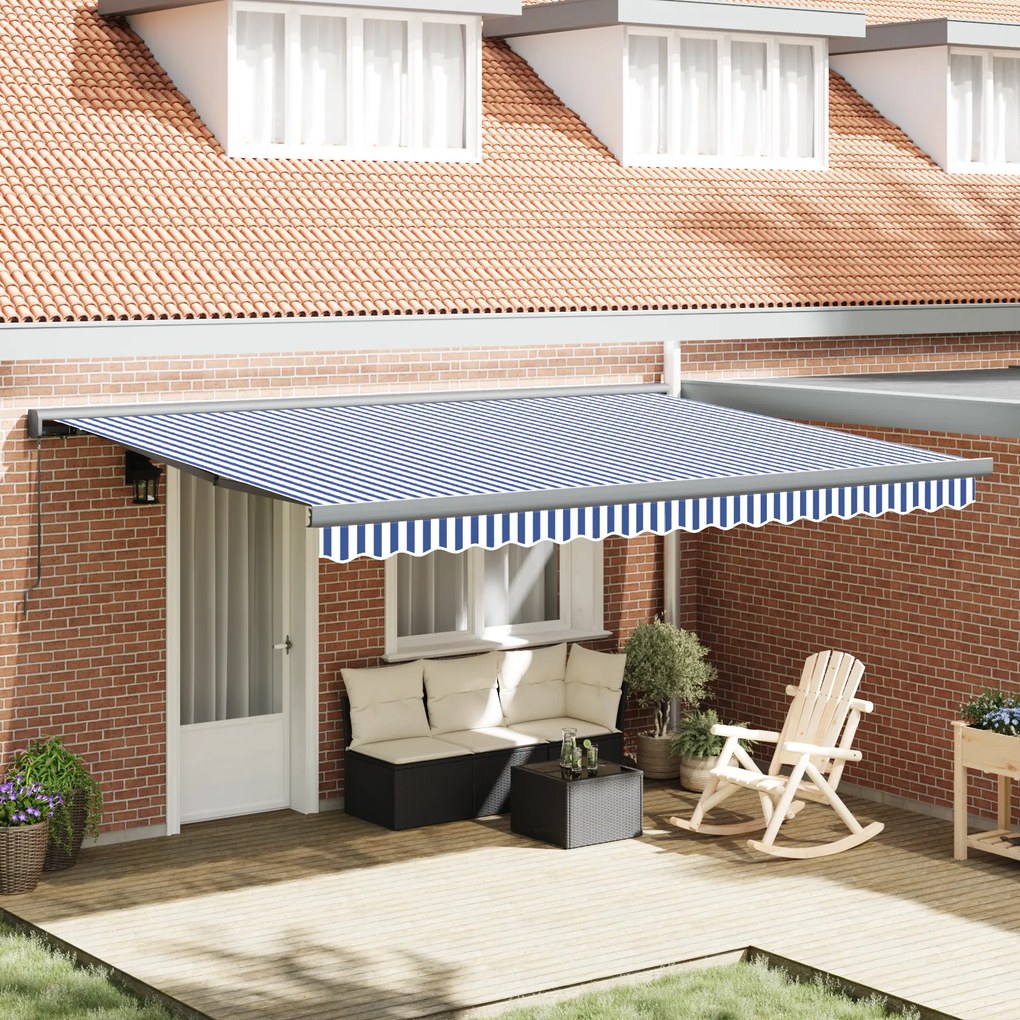 vidaXL Toldo Retrátil Manual Azul e Branco 450x300 cm