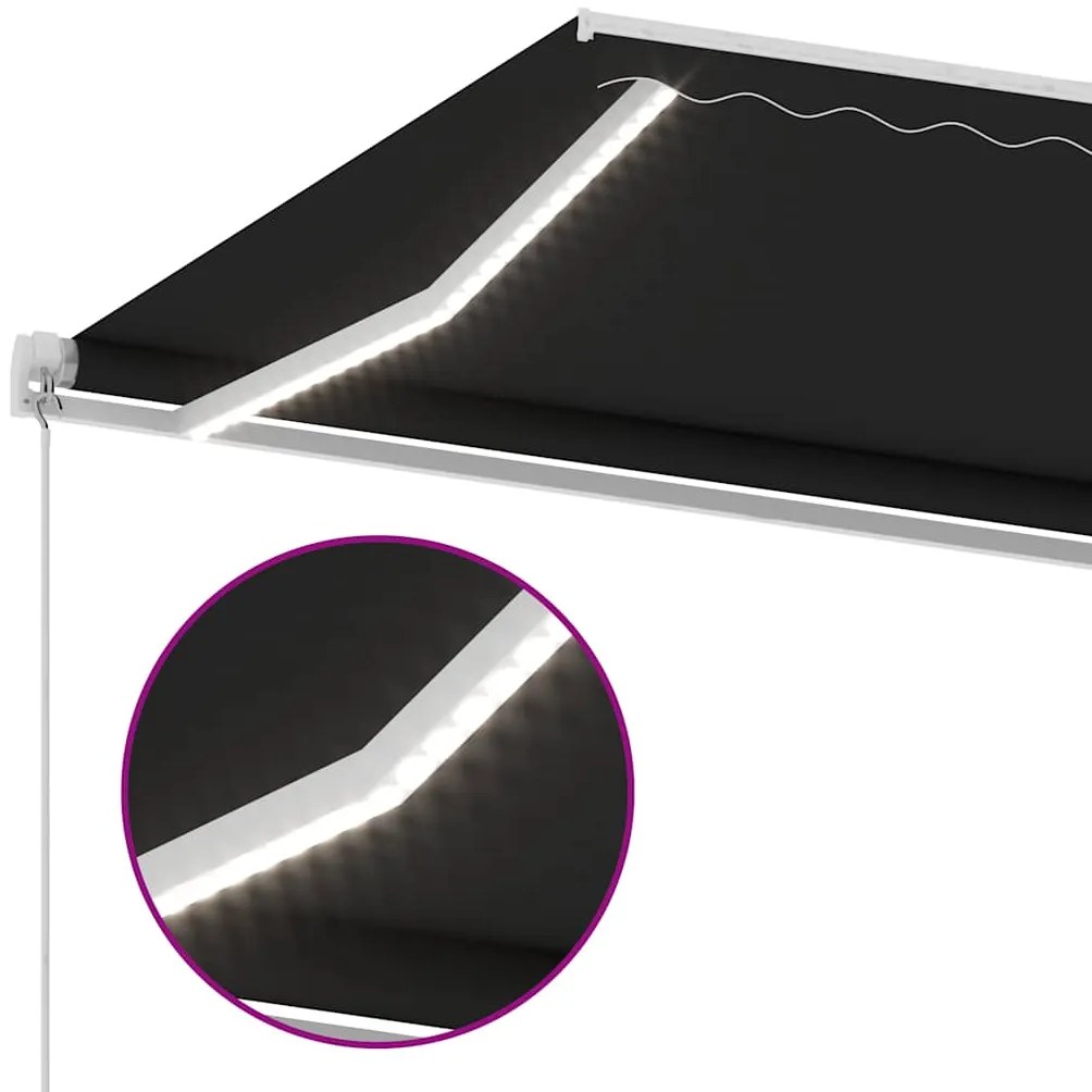Toldo retrátil manual com LED 500x300 cm antracite