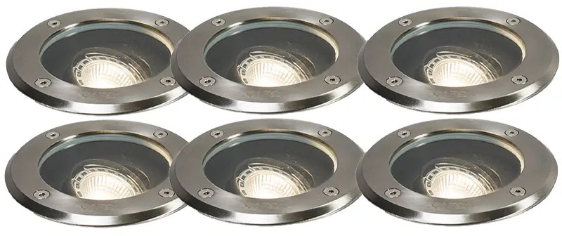 Conjunto de 6 focos de chão para exterior em aço ajustáveis IP65 - Delux Moderno