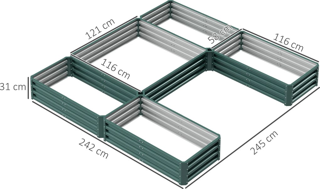 Conjunto de 5 Floreira quadrada de horta em aço, modulares para legumes, plantas, flores, verdes