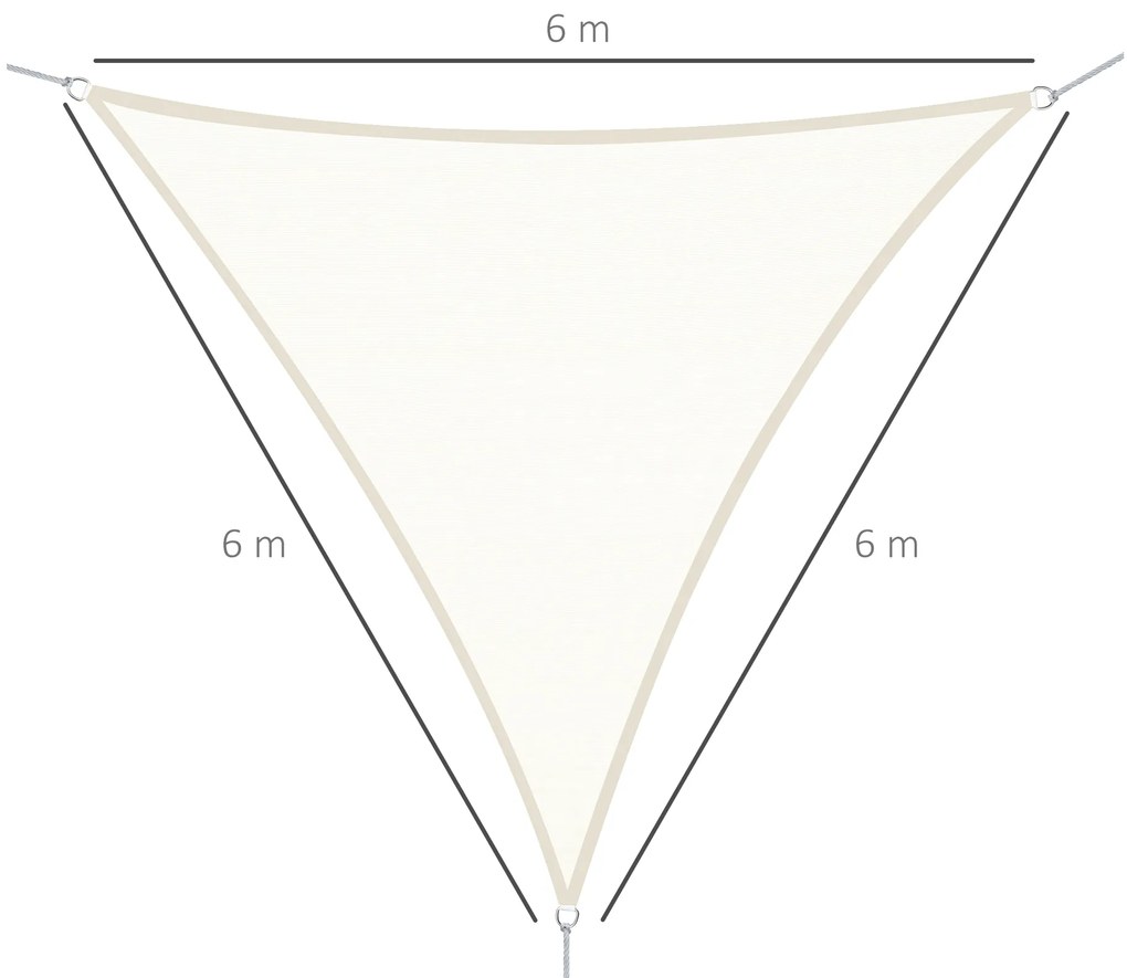 Vela de Sombra Triangular 6x6x6 m Toldo Vela de Poliéster com Proteção UV Aneis em Forma de D e Cordas para Jardim Pátio Piscina Creme