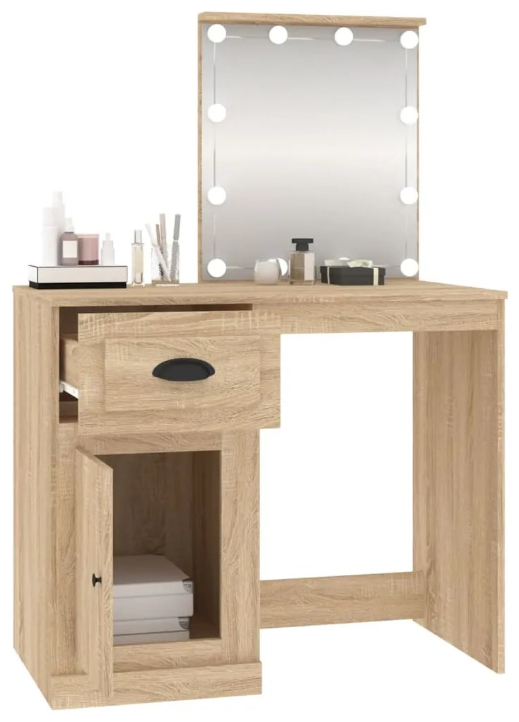 Toucador+luzes LED 90x50x132,5 cm deriv.madeira carvalho sonoma