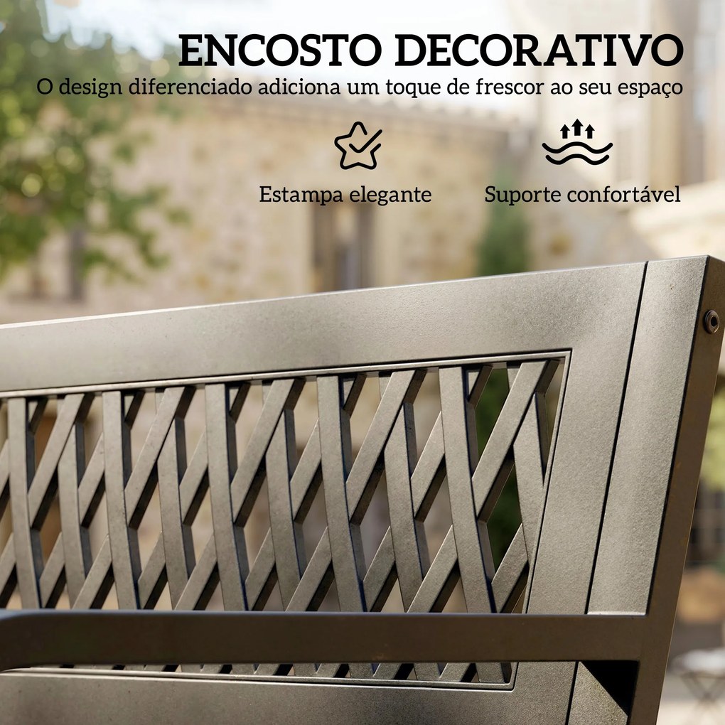 Banco de Jardim Exterior de 2 Lugares com Assento Ripado Apoios de Braço e Estrutura de Aço 119x50x75 cm Preto