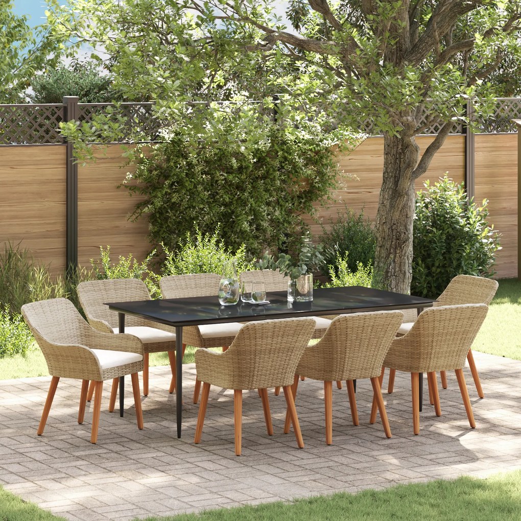 vidaXL Conjunto de Jantar de Jardim de 9 Peças Bege Rattan Poliéster