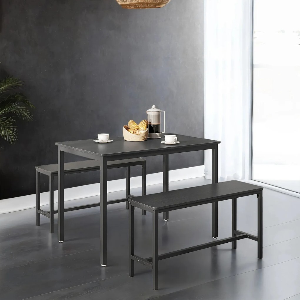 Mesa de jantar com 2 bancos, conjunto de 3 peças , cinza-preto