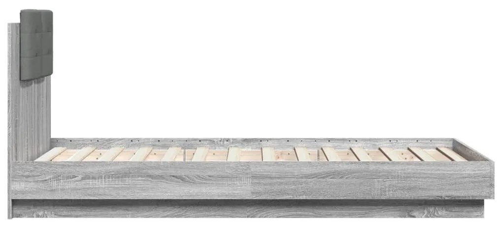 Estrutura de cama c/ cabeceira/luzes LED 75x190 cm cinza sonoma