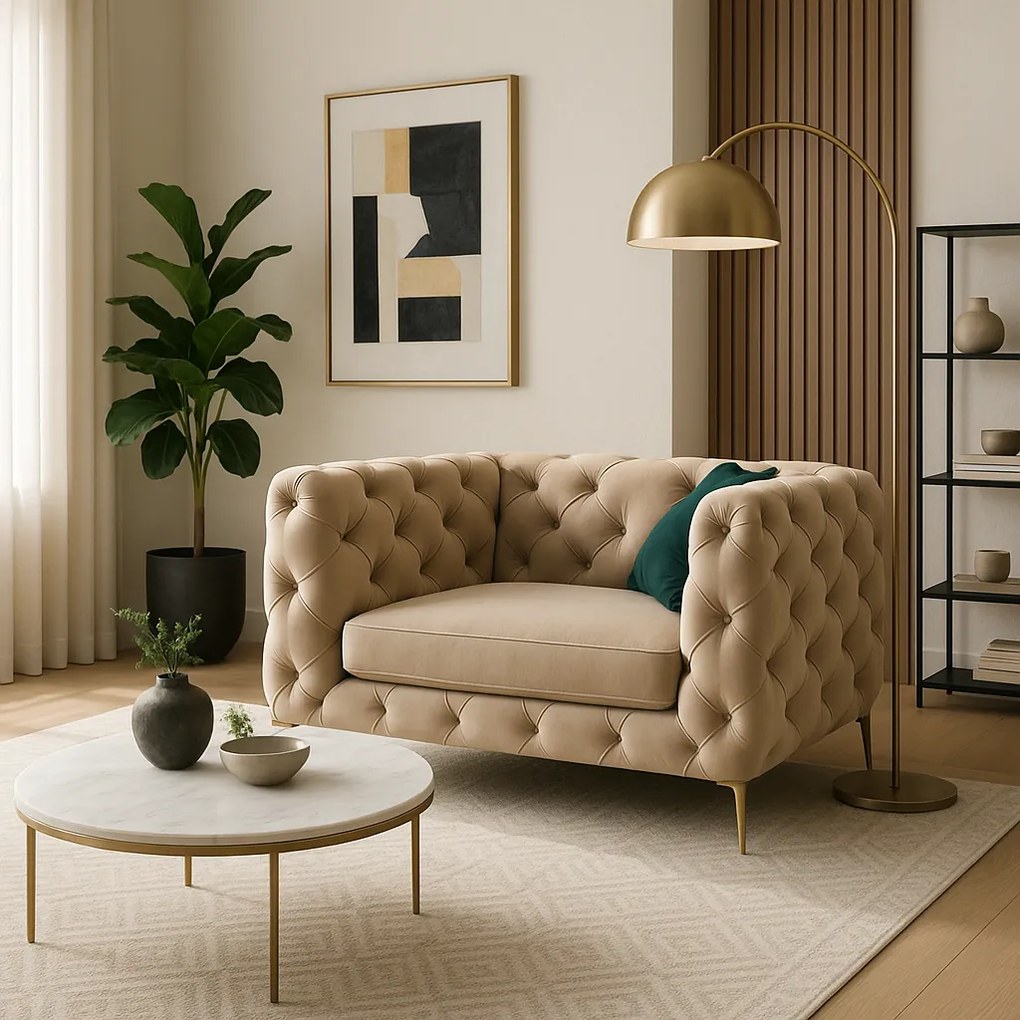 Poltrona Francisca – Design Moderno com Pernas Cromadas – Ecru – 108x9