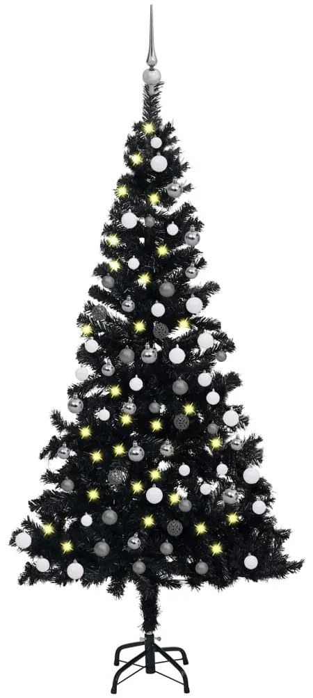 Árvore de Natal artificial c/ luzes LED e bolas 150 cm PVC preto