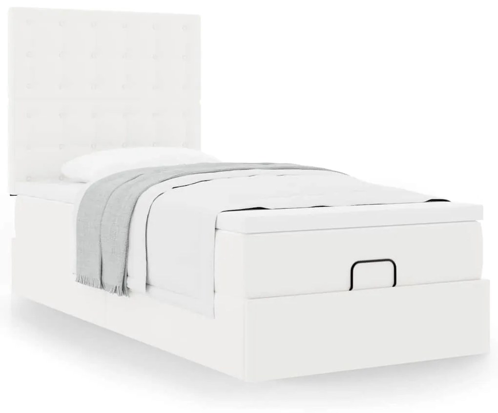 Cama otomana com colchão 80x200 cm couro artificial branco