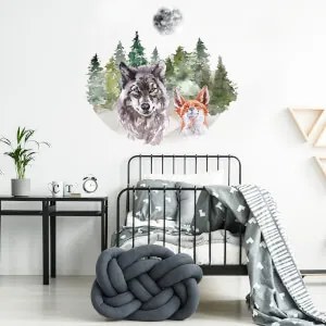 Autocolante de parede para adolescentes - Lobo e raposa na floresta