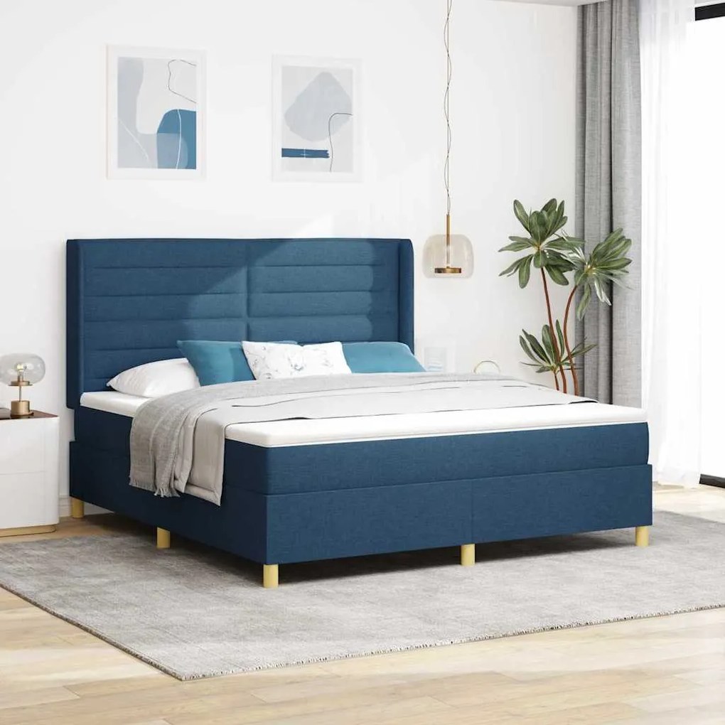 vidaXL Cama Box com colchão com cabeceira Azul 140 x 200 cm tecido
