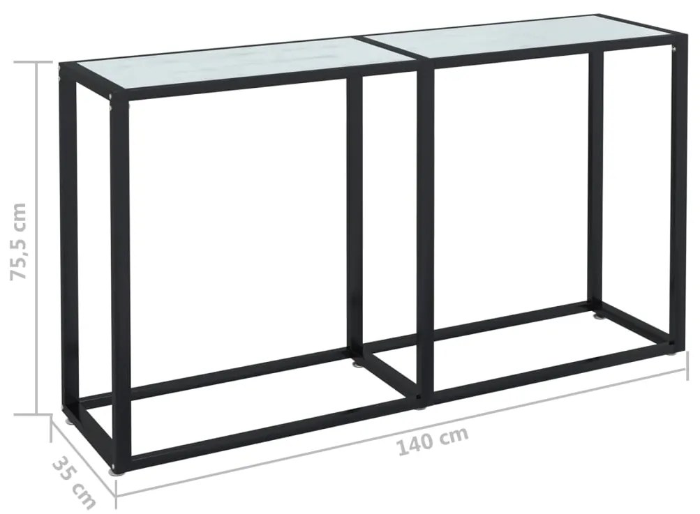 Mesa consola mármore branco 140x35x75,5 cm vidro temperado