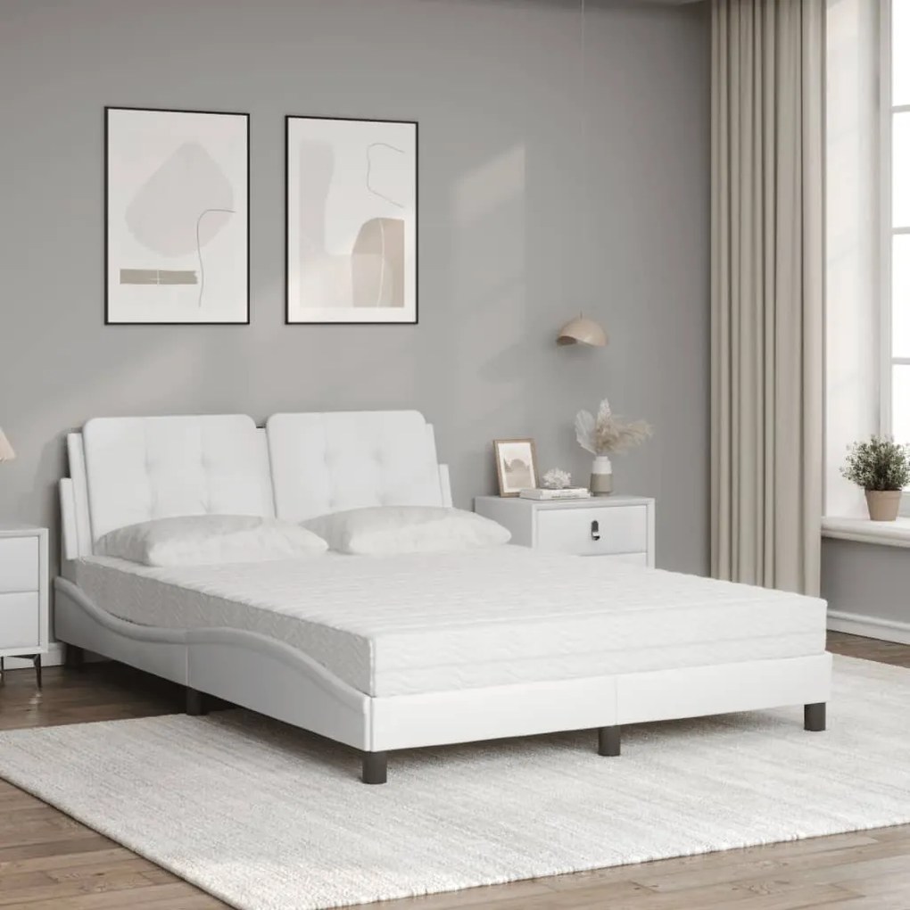 Cama com colchão 140x200 cm couro artificial branco